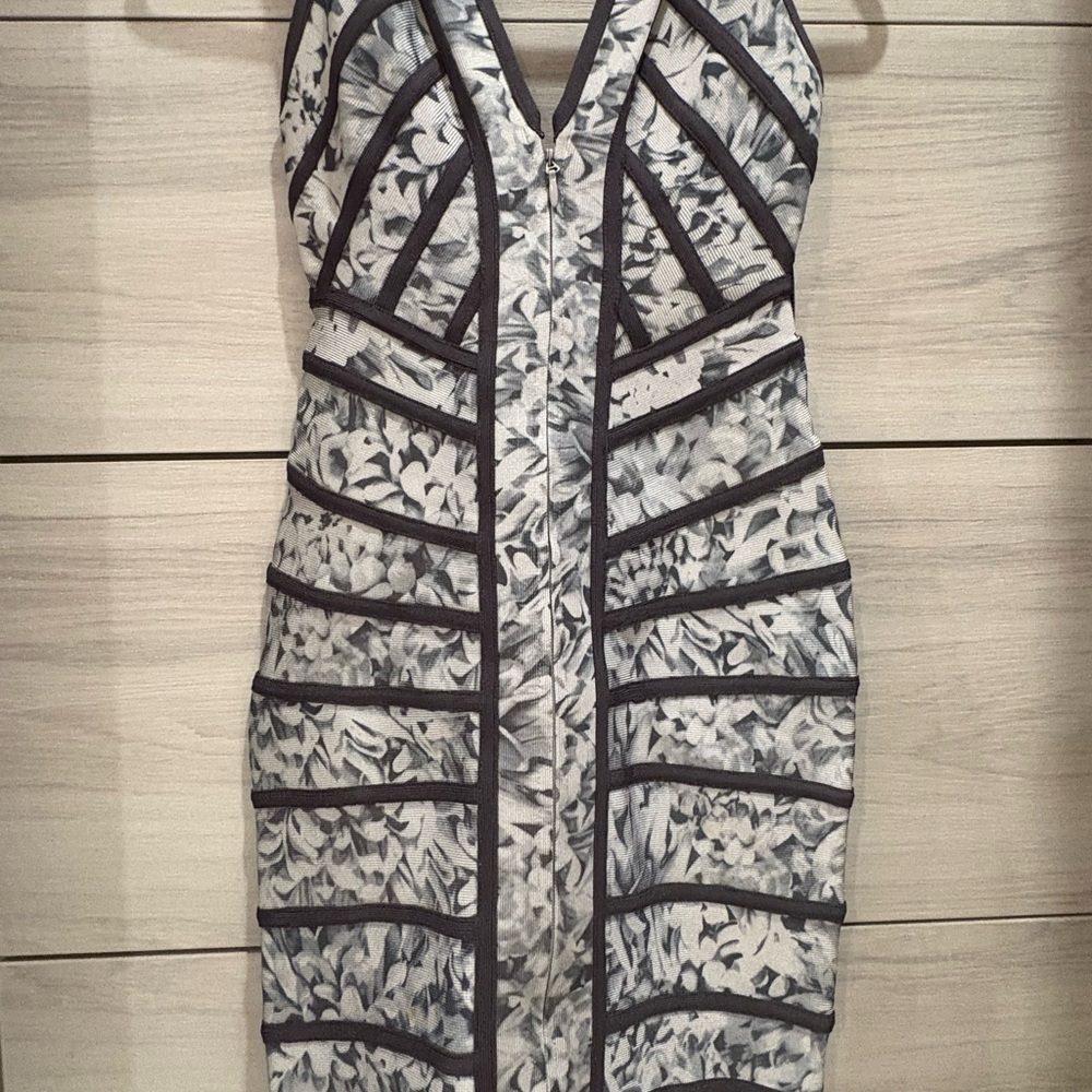 Herve Leger Black and Gray Floral Midi Dress